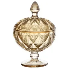 Potiche Cristal C/ Pé Diamond Âmbar Baleiro Bomboniere 12x18x5cm Vidro Resistente