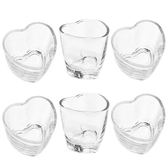 Jogo 6 Copos de Vidro Shot Coração 50ml para Pinga Cachaça Tequila Drinks Dose Única Festas