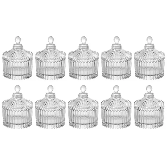 Kit C/ 10 Potiches Decorativa de Cristal Baleiro Vidro Lapidado 6,5x9cm Bomboniere Luxo Decoração