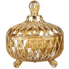 Potiche de Vidro Diamond Âmbar C/ Tampa 10,5x12,5cm Decoração Baleiro Bomboniere Luxo