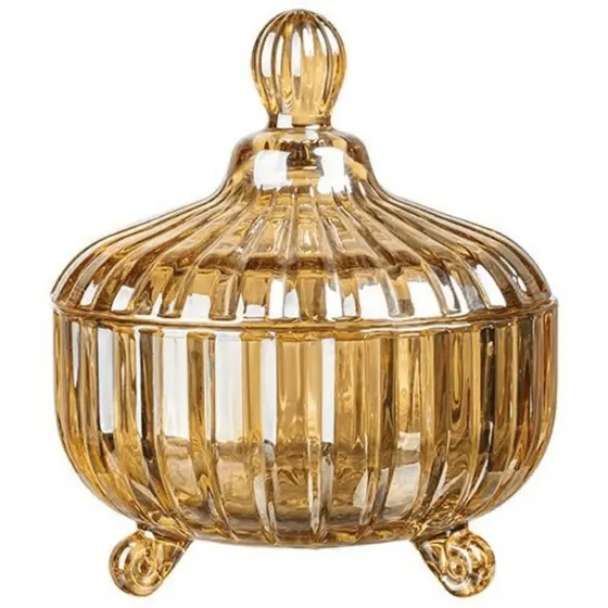 Potiche de Vidro Elegance Âmbar C/ Tampa 10,5x12,5cm Decoração Baleiro Bomboniere Luxo