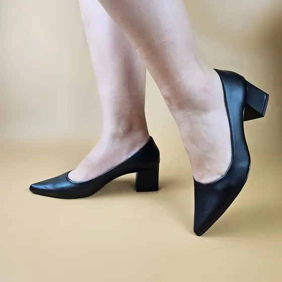 Sapato Feminino Scarpin Social Moda Evangélica Salto Bloco Baixo Bico Fino Médio Luxo Elegante