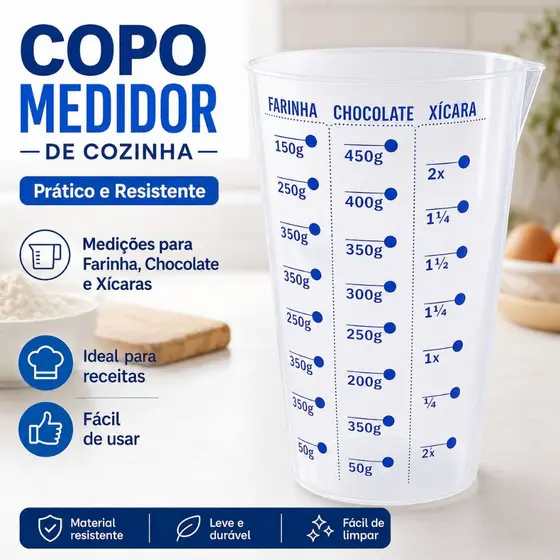 Copo Medidor Transparente 500ML De Cozinha Dosador Medidas Receitas