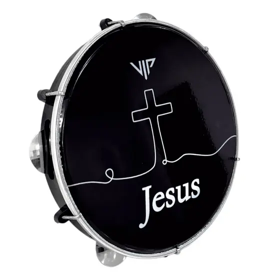 Pandeiro Profissional 10 Pol Pele Leitosa Preto Vip Jesus P10-JESUS1-SP - 60166