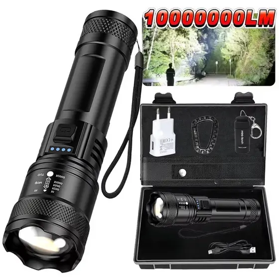 Lanterna super brilhante usb recarregável led tocha tática de longo alcance ao ar livre à prova dwaterproof emergência