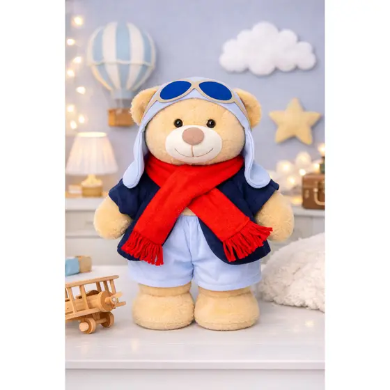 Urso Aviador Menino Amore 20 cm Para Decoração - 1 Peça