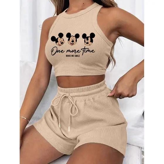 Conjunto cropped e short canelado 3D Feminino