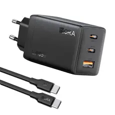 Carregador Usb 1Hora 65W + Cabo Usb C 2 Metros Preto
