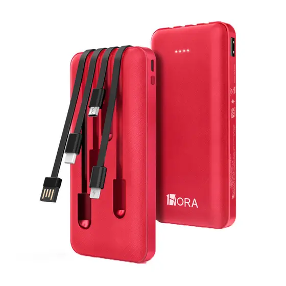Carregador Portátil 1Hora Power Bank com 4 Cabo Vermelho