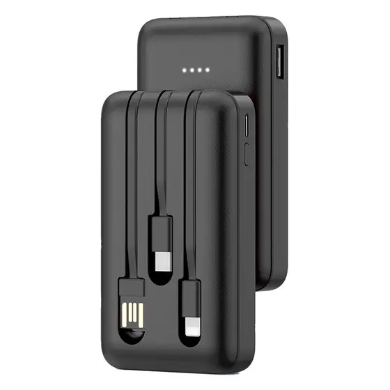 Power Bank 5000mAh 1Hora Portátil Cabo Integrado Preta