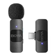 Sistema de Microfone Boya by-v10 p/Android Usb C e Apenas iPhone 15 Preto