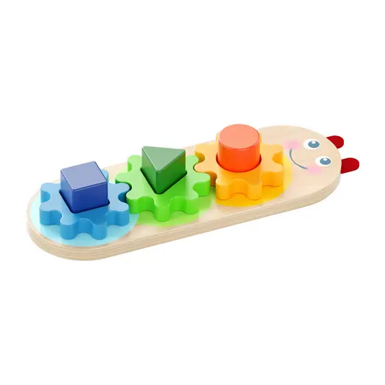 Empilhador Engrenagens Boby Madeira Montessori Lagarta Forma