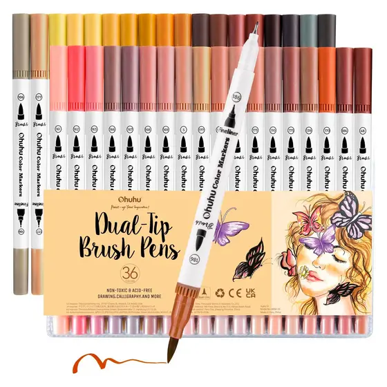 Marcador Ohuhu Maui 36 Tons Pele Brush Fina Aquarelável