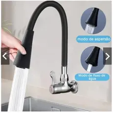 Torneira Cozinha Parede Preta Flexível Duplo Jato Cone 1/4 de Volta Gourmet