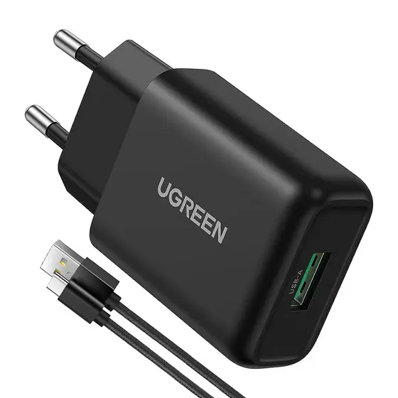 Carregador Usb Ugreen Usb A Max. 18W Preto + Cabo Usb A/C (K-5329-5882)