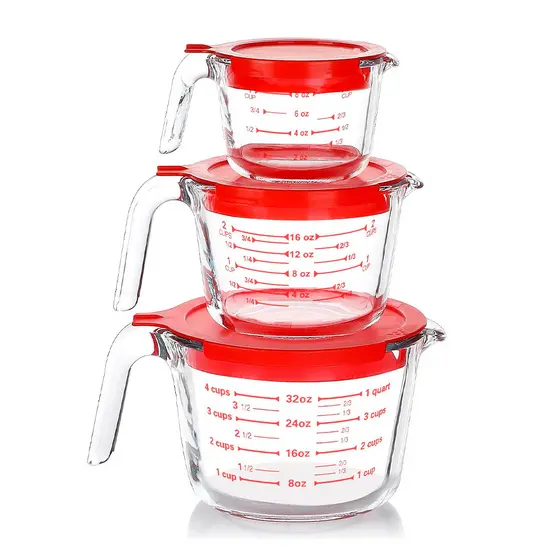 Conjunto de 3 Copos Vidro Medidores Life 250, 500ml, 1L