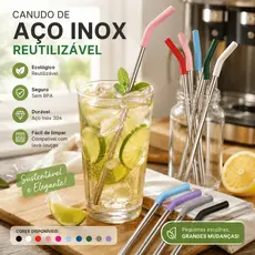 Canudo Inox com Bico de Silicone para Copo Quencher 40oz – Reutilizável, Extra Longo