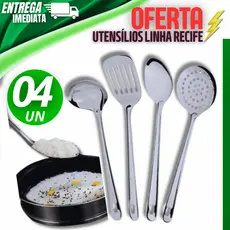 KIT 04 utensílios Cozinha Concha Espátula Vazada Colher Arroz Escumadeira Linha Resistente Premium