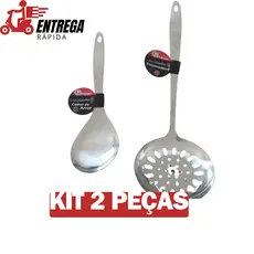 Kit Essencial Peças Praticidade Na Cozinha Colher de Arroz Escumadeira Frituras Aço Inoxidável