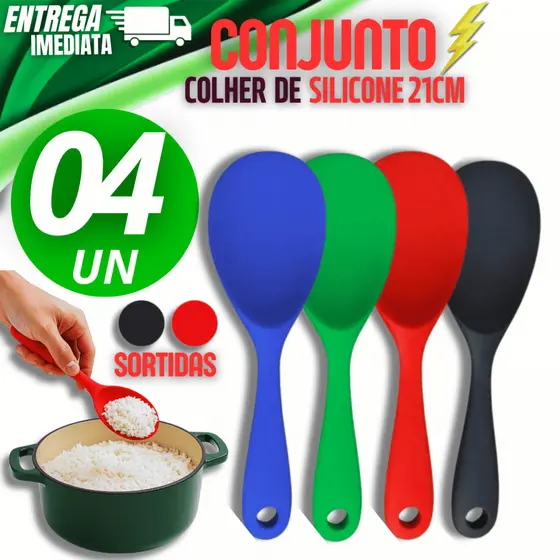 Conjunto 04 Colher de Silicone Premium 21Cm Buffet Restaurante Resistencia Garantidos linha premium