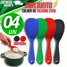 Conjunto 04 Colher de Silicone Premium 21Cm Buffet Restaurante Resistencia Garantidos linha premium