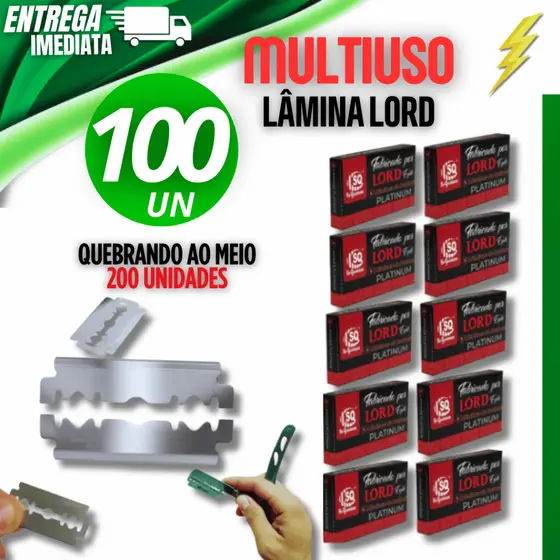 100 Unidades -  Lâmina Barbear LORD PLATINUM Profissional Gillete Para Barbeiro Variáveis Utilidades