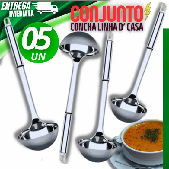 Kit Utensílios Cozinha 05 Concha Conchas Resistência Durabilidade Material aço inox Premium Multiuso