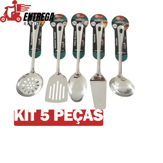 Kit 05 Unidades Espátula Escumadeira Colher  Arroz Concha Espátula Vazada Casa Cozinha Restaurante
