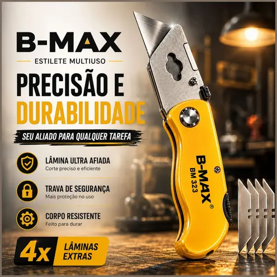 Estilete Multiuso Profissional Dobrável Reforçado Com 4 Lâminas Extras