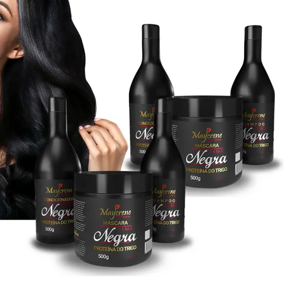 Kit Cabelos Pretos Lama Negra Brilho e Hidratação para Cabelos Pretos Tons Escuros