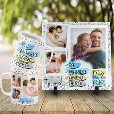 Azulejo Quadro decorativo 20x20 cm e Caneca de Porcela Personalizado com Foto Dia Dos Pais