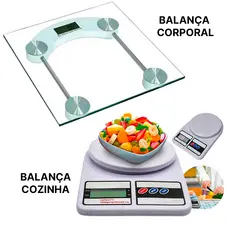 Balança Corporal Digital academia Banheiro até 180kg Com Vidro Temperado + Balança Cozinha Digital 10kg Alta Precisão Dieta E Nutrição