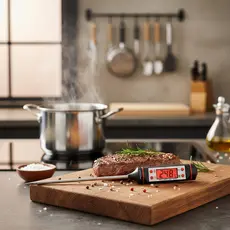 Termômetro Culinário Digital Espeto Alimentos Cozinha Água Mamadeira churrasco profissional confeitaria Cinza Preto