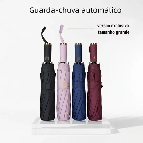 Guarda Chuva Sombrinha Grande Automático Abre E Fecha Reforçado Contra Vento Proteção Solar 140cm
