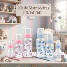 Kit Mamadeiras Bebê Enxoval Maternidade Infantil 3 Peças Bico Pvc 240/140/60ml Petita Cristal