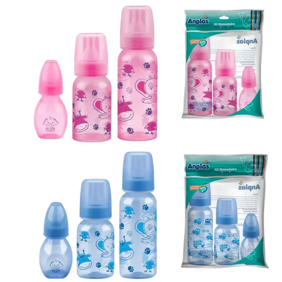 Kit Mamadeiras Bebê Infantil Enxoval 3 Peças Bico Pvc 240/140/60ml Petita Anplas