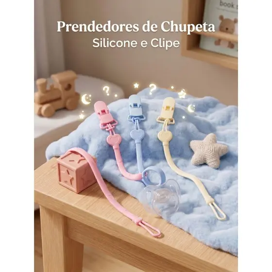 Prendedor de Chupeta em Silicone para Bebê Enxoval Infantil