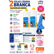 2 Colas Branca Líquida 1Kg Escolar Artesanato Slime