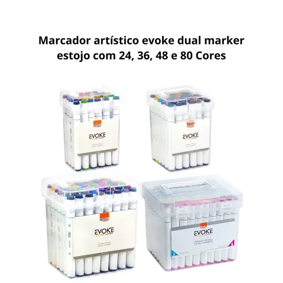 Marcador artístico evoke dual marker estojo com 24, 36, 48 e 80 Cores