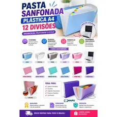 Pasta Sanfonada A4 Organizadora com 12 Divisórias / Diversas Cores - ACP/DAC
