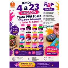 Kit de 4 a 23 Unidades de Tinta PVA Fosca 37ml para Artesanato DacArt - Todas as Cores