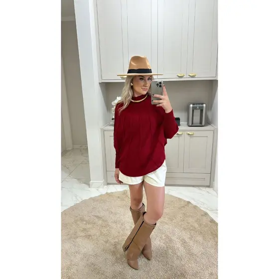 Blusa Feminina Tricot Poncho Leque Trabalhado Manga Morcego Roupa Feminina Elegante