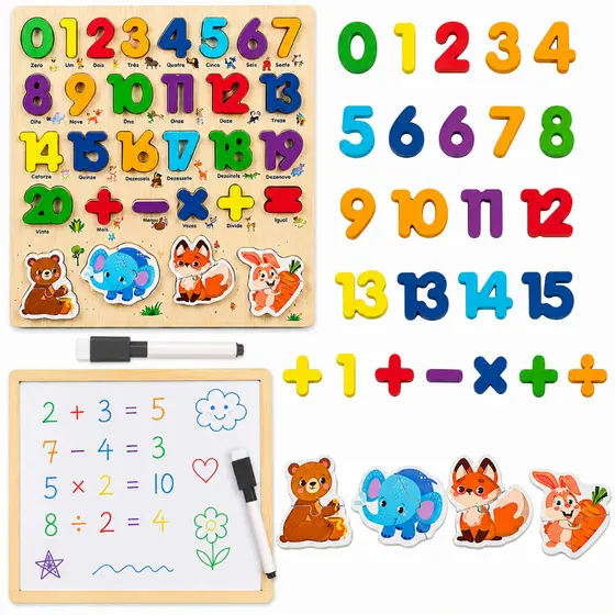 Tabuleiro Alfabeto Infantil 2em1Letras Números Formas Animais Brinquedo Educativo Pedagógico De Madeira