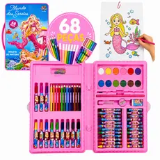 Estojo Maleta De Pintura Infantil De Colorir Sereia Kit Completo Com 68 Peças