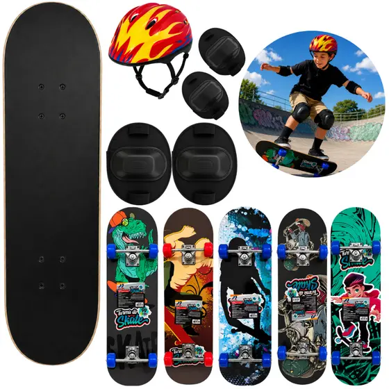 Skate Completo Montado Semi Profissional Crianças E Adultos Até 120Kg Iniciante Com Kit De Proteção