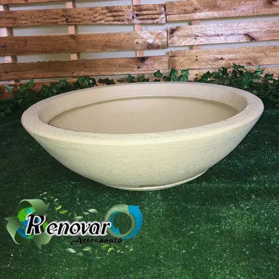 Vasos Para Plantas Bacia Escovada Redonda grande N3 Texturizada Com Prato Ambiente interno e Externo