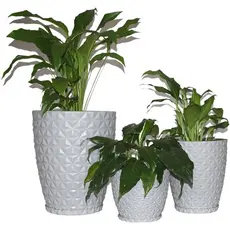 Kit 3 Vasos Para Plantas Decorativo Coluna Diamante com Prato PP P M