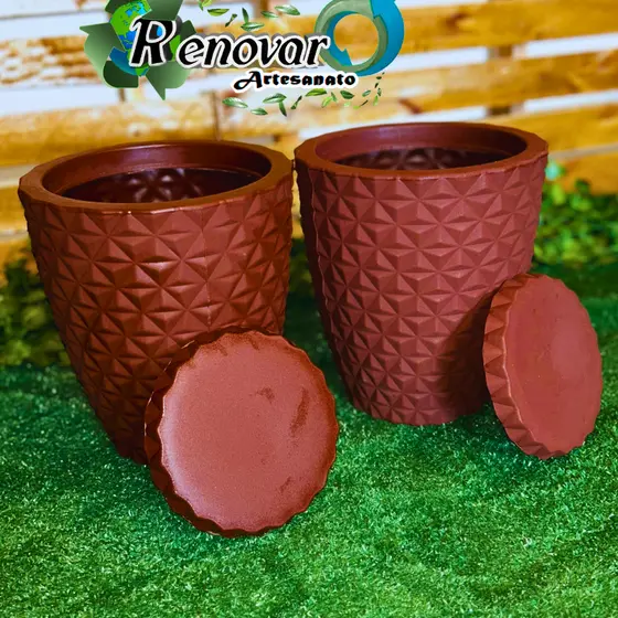 Kit 2 Vasos Coluna Diamante PP Decorativo com Prato  Luxo em Polietileno