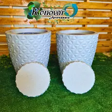 Kit 2 Vasos Coluna Diamante P Decorativo com Prato Premium em Polietileno