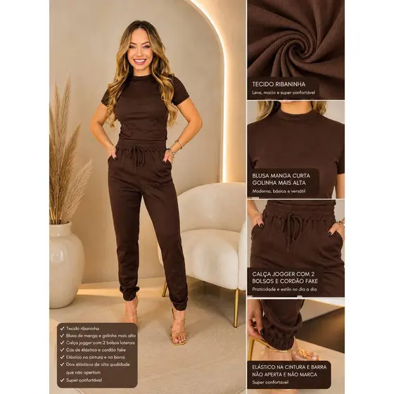 Conjunto Feminino Casual Sofisticado Social De Blusa Calça Roupa Feminina Festa Uniforme Natal